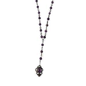 925 Sterling Silver Amethyst Bead Pendant Y Necklace Rosary Garnet 16" February